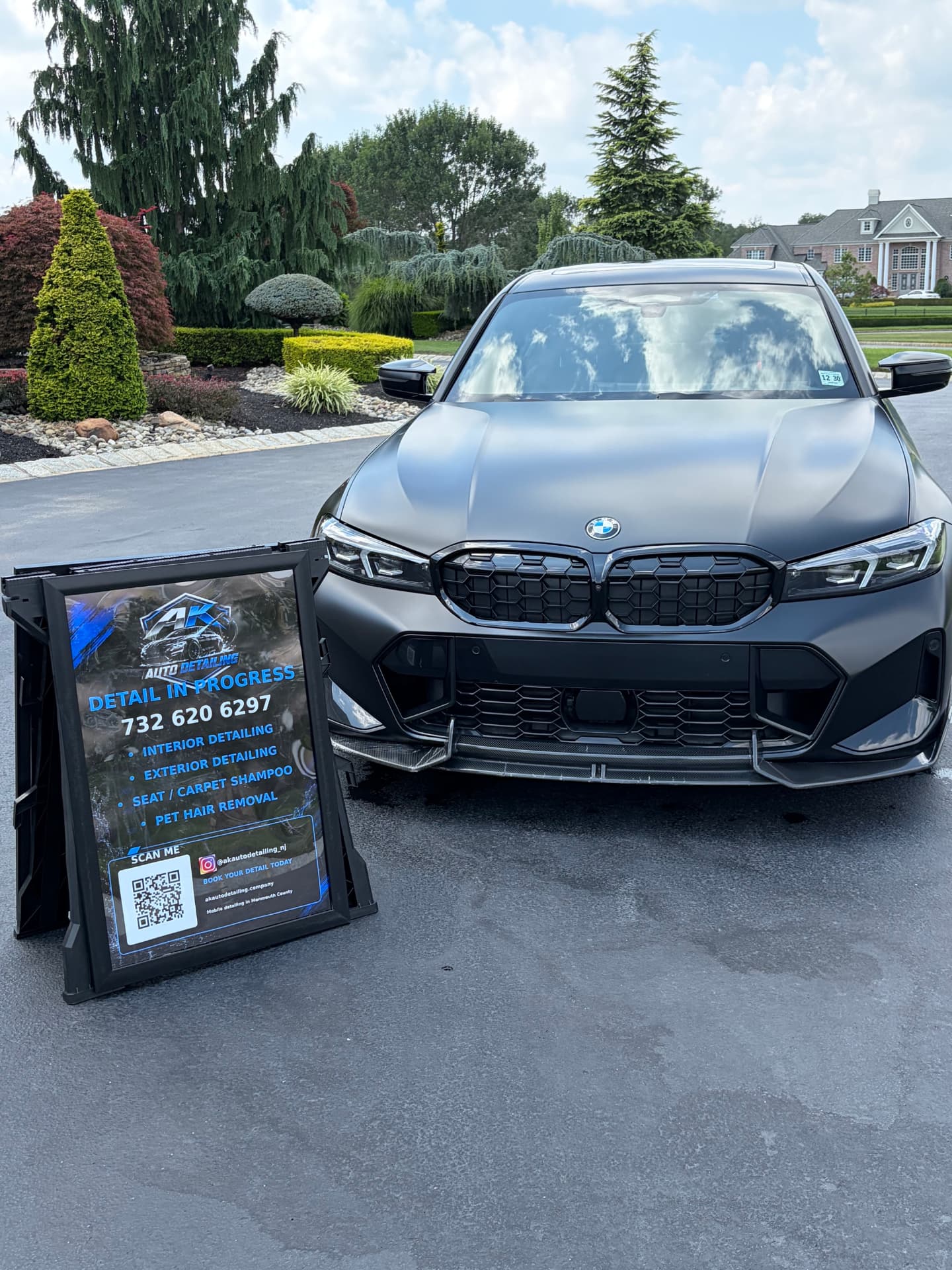 Matte black BMW 3 Series after a mobile detail in Monmouth County NJ