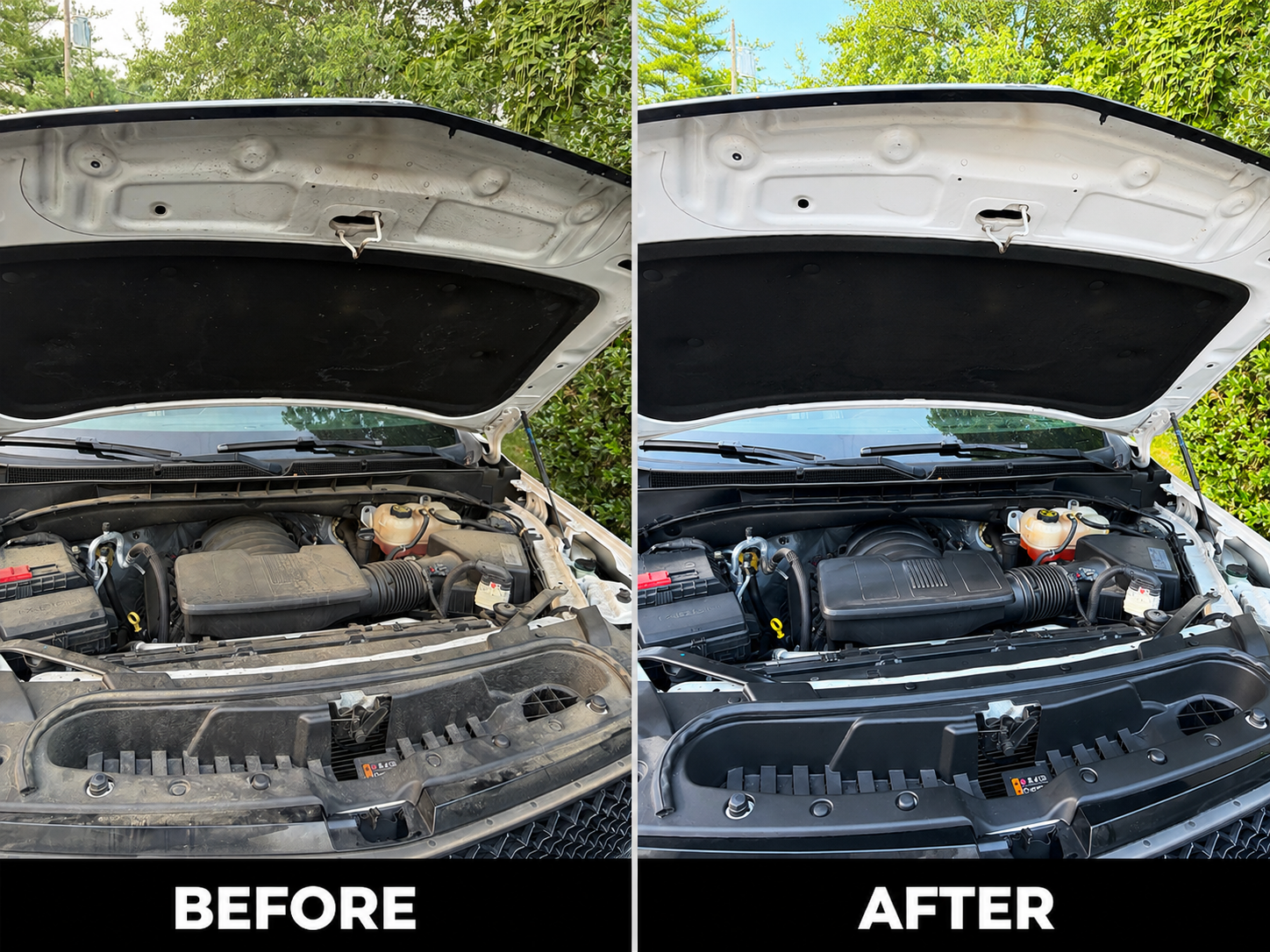 Detailer cleaning a car engine bay