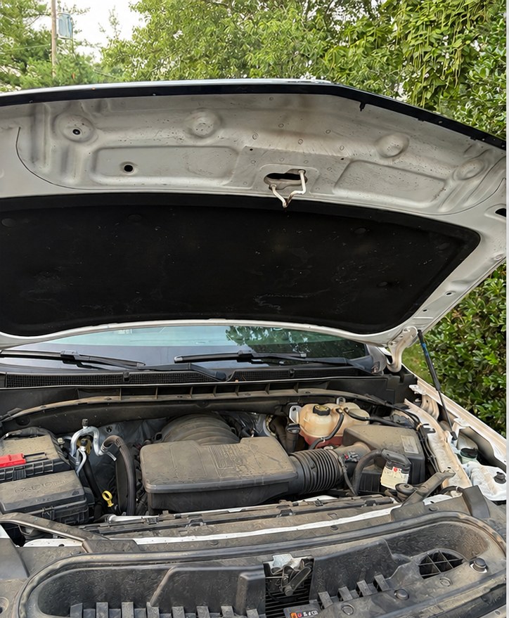 Engine bay before and after cleaning — before detailing